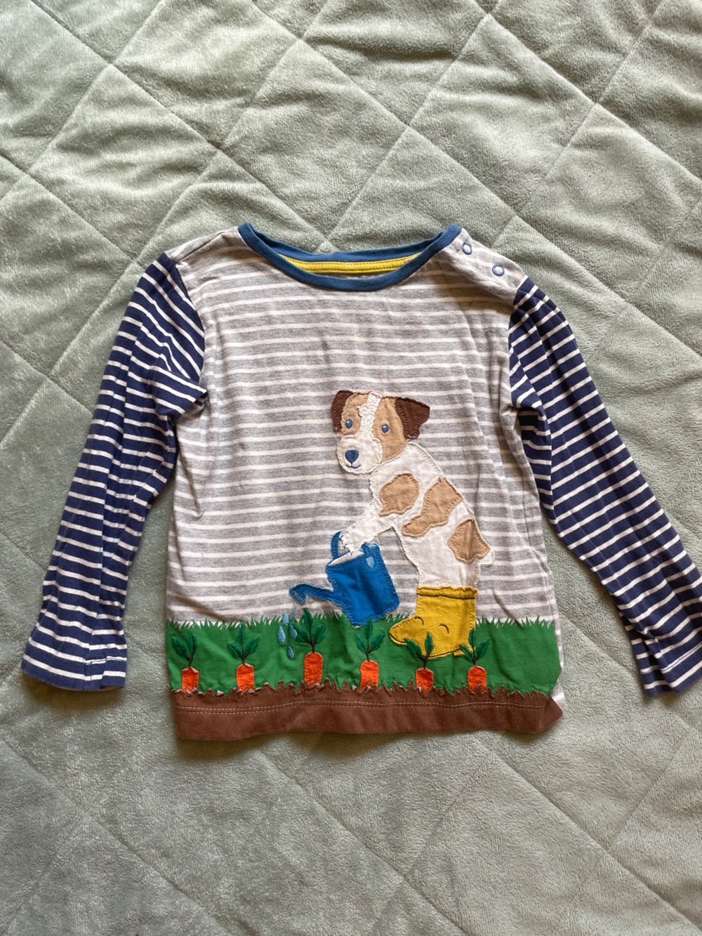 Baby Boden  Striped Long-Sleeve Tee with Puppy Appliqué